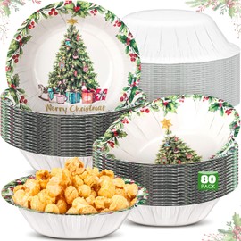 Sliner 80 Pcs 16 oz Christmas Paper Bowls Christmas Tree Checkered Christmas Paper Plates Red Black Green Holiday Paper Plates Christmas Dessert Plates for Xmas Party Supplies (Retro Christmas Tree)