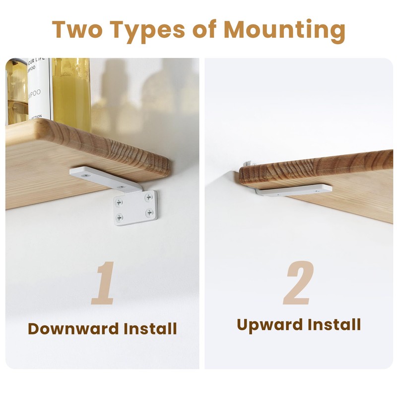 Mooche 4Pcs Floating Shelf Brackets, White Shelf Brackets, Heavy-Duty Metal