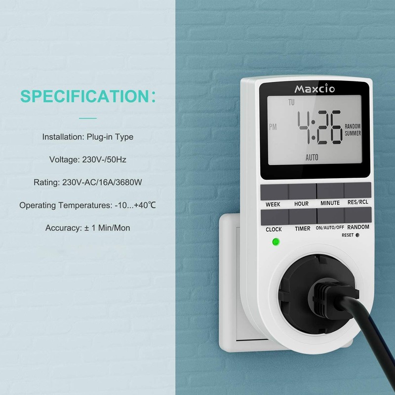 Digital timer socket, Maxcio timer switch with 10 configurable weekly