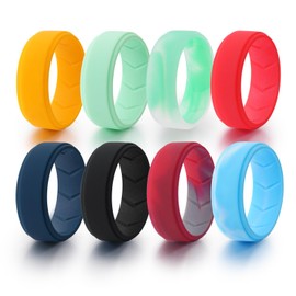Pinannie 8 Pack Silicone Wedding Rings for Men, 8mm Wide Rubber Wedding Bands, Hypoallergenic Breathable Men's Silicone Ring for Him, Bright Colors Active Sport Fitness Size 8