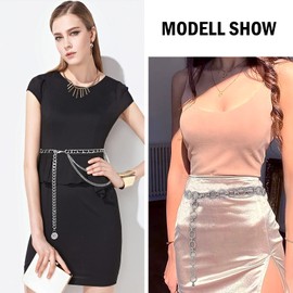 GANMFOYC 2 Pack Women Chain Belt Multi Layer Waist Chain Metal Belt, Adjustable Chain Belt for Pants Dresses for Dress,Pants,Coat, Silver