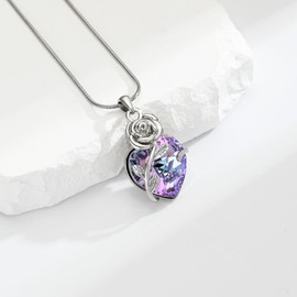 zeqingjw Crystal Heart Cremation Jewelry Flower Urn Necklace for Ashes for Women Memorial Ash Pendant Keepsake Jewelry