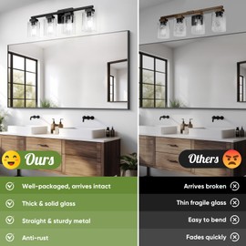 BesLowe BesLowe 4-Light Bathroom Light Fixtures, Modern Black Bathroom Vanity Light, Bathroom Lighting Fixtures Over Mirror, Matte Black Wall Lamp, Wall Lights for Living Room Bedroom Hallway