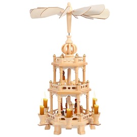 YeloZen Christmas Pyramids with 6 Candler Holders-18 Inches-3 Tiers Carousel-Wood Nativity Scene Set
