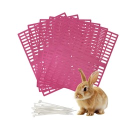Niwaes 6 Pcs Plastic Rabbit Cage Mat, 16.53 x 12.99 x 0.31 inch Bunnys Feet Pads, Small Animal Floor Mat with Hole, Rabbit Floor Mat for Guinea Pig Chinchilla Ferret (Pink)