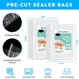 Cloudslucky Vacuum Sealer Bags for Food Pint&Quart 6"x10"&8"x12" 200 Pcs Seal a Meal Bag, Food Saver Bags Sous Vide Bags Pre-cut Thick BPA-Free Textured Heavy Duty Vacuum Seal, Meat Cheese Dry Goods