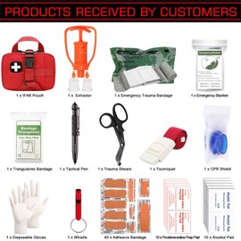 VIIDOO Ifak Trauma Kit for Duty Belt, Tactical Emergency First Aid Bleeding Control Ifak Kit, Snake Bite Kit, Bee Sting Kit, Venom Extractor Suction Pump, Bite and Sting First Aid Supplies (Red)