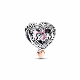 PAGOGO Openwork Mom Heart Charm for Women Bracelets and Necklaces 925 Sterling Silver,Mother's Day Birthday Christmas for Women