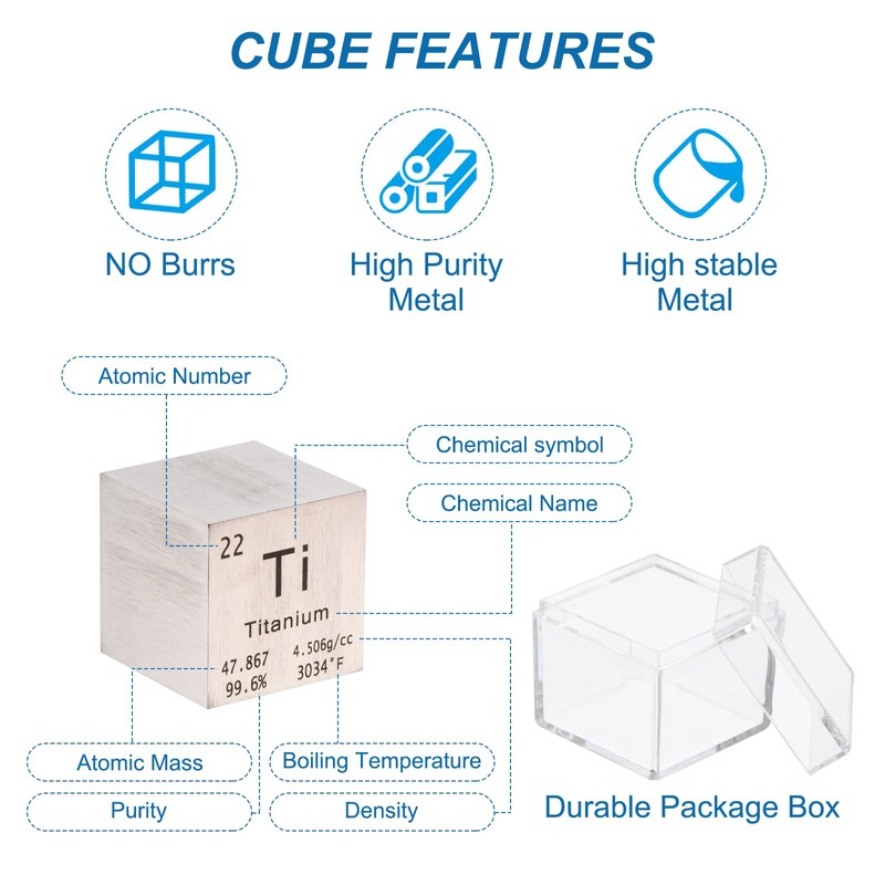 PATIKIL 1 Inch Titanium Cube Metal Element High Density Block