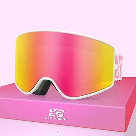 Ski Goggles, Anti Fog Parent-child Snow Goggles Set, 100% UV Protection OTG Snowboard Glasses for Men, Women, Youth, kids (Adult Ski Goggles-Pink)