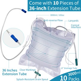 10 Packs Urinary Drainage Bags, Overnight Drain Bags with Anti-Reflux, Extra Large Volume 3000ml Urine Bag, Urinary Bags Universal Fit