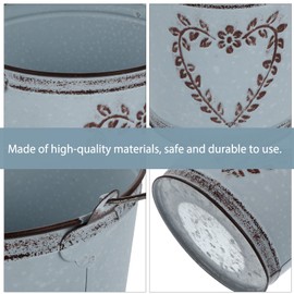 Cabilock Metal Flower Bucket with Handle Round Vintage Cactus Farmhouse Pot French Style Primitive Flowers Holder Metal Floral Bucket Antique Iron Planter for Wedding Garden Home Decor