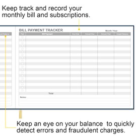 Bill Tracker Notebook - Monthly Bill Organizer & Planner for Personal Budgeting Financial, Payments Checklist Organizer, 7" x 10", Black