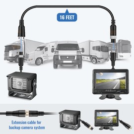 EWAY 4 Pin Aviation Extension Cable (16FT/5M) Backup Camera Cord Car Video 4PIN Aviation Connector Wire for Vehicle Car Camper Bus Van Truck Motorhome Trailer RV Reverse Rearview Monitor CCTV System