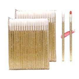 100PCS Disposable Crystal Lip Brushes - Premium Gold Lip Gloss Applicator Wands with Soft Cotton Tips, Portable Makeup Tools for Lipstick/Gloss Application