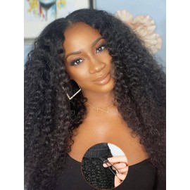 Domiso Kinky Curly V Part Wig With Invisi Drawstring Human Hair All Size Fit No Leave Out V Part Wig Human Hair Glueless Beginner Friendly 20 Inch