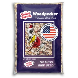 Valley Farms Woodpecker Mix, No Mess Bird Seed for Outdoor Feeders, W/Peanuts and Sunflower Hearts for Birds, Woodpecker Food, Attract All Bird Species (4 LBS)