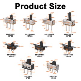 110PCS SPDT Mini Slide Switch Kit Micro Switch 9Values readboard Switches 1p2t Toggle Switches 2 Position 3 Pin Miniature Vertical Panel Mount Knob, SS12D00 SS12F15 SS12D10 SS12F44