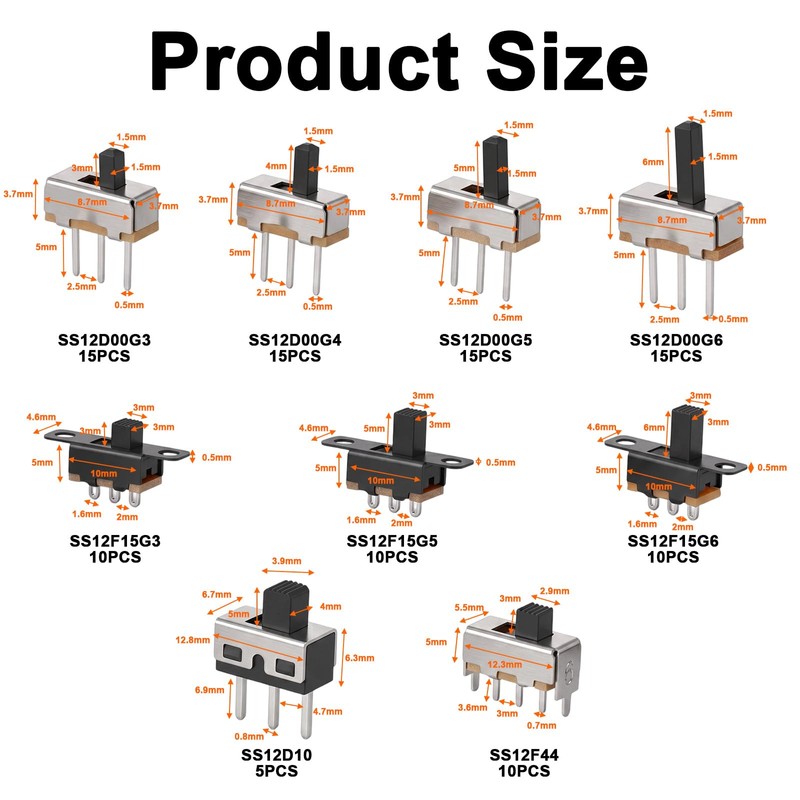 110PCS SPDT Mini Slide Switch Kit Micro Switch 9Values readboard
