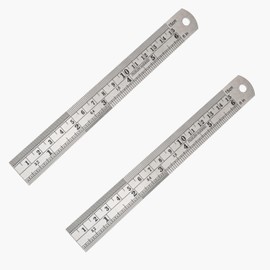 Zotemo Stainless Steel Rulers, 6 Inch Metal Ruler Kit, 15 cm Long Straight Edge Rulers with Inch to MM Conversion Table for Office and School, Pack of 2