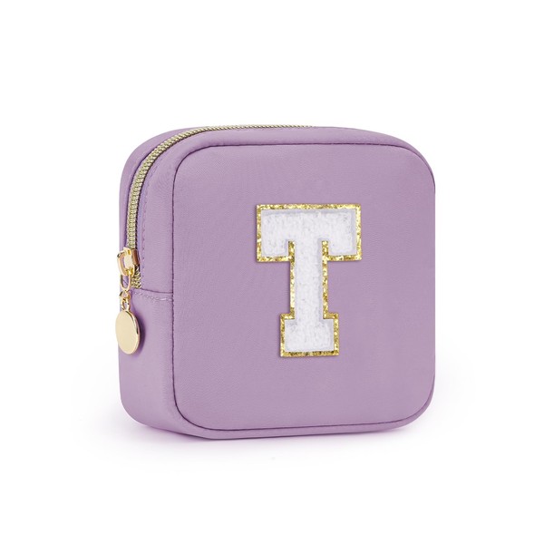 Wandering Nature Personalized Mini Initial Makeup Bag with Glitter Chenille