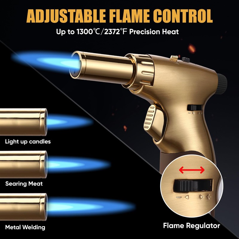 KOACKL Dual Flame Butane Torch Lighter, Refillable Kitchen Torch, Adjustable
