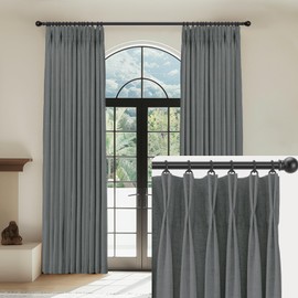 CAPALOCA Linen Pinch Pleated Curtains Blackout 100% Black Out Curtains 96 Inches Long 2 Panels with Hooks, Thermal Insulated Pinch Pleat Drapes for Bedroom, 40Wx96L, Flag Stone