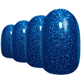 Bling Art Oval False Nails Fake Acrylic Gel Blue Full Cover 24 Medium Tips Glue