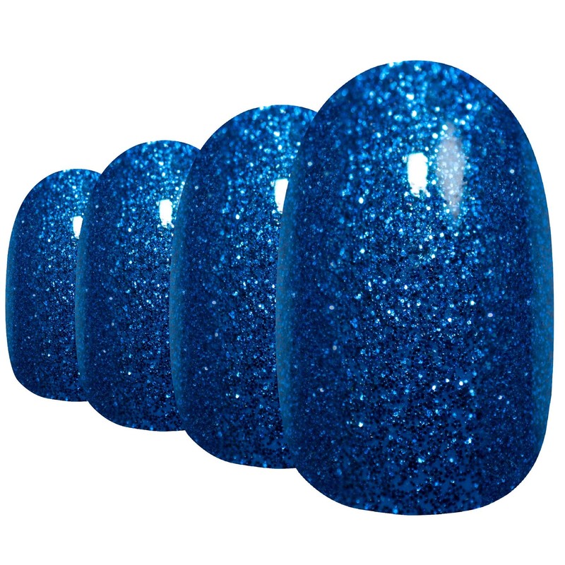 Bling Art Oval False Nails Fake Acrylic Gel Blue Full