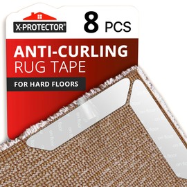 X-Protector Rug Tape - 8 Pcs Set - White Anti-Slip & Anti-Curling Carpet Tape for Hard Floors - Premium Rug Pad Gripper - Ideal Carpet Corner Grippers to Keep Your Carpet in Place & Make Corners Flat
