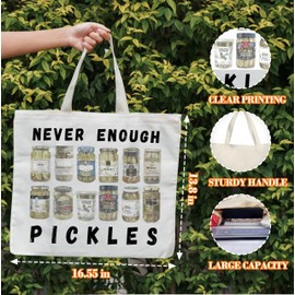 Pickle Tote Bag for Women, Vintage Pickle Jar Farmers Market Tote, Tote Gift Bag for Pickle Lover, Pickled Food Enthusiasts Gifts, Never Enough Pickles Shoulder Bag Gifts for Women Friend Sister -92