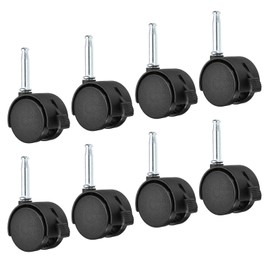 PATIKIL 1.5 Inch Swivel Stem Casters, 8 Pack Nylon 360 Degree Insert Swivel Stem Wheels with Brake for Chair Shelf Furniture Replacement, Black