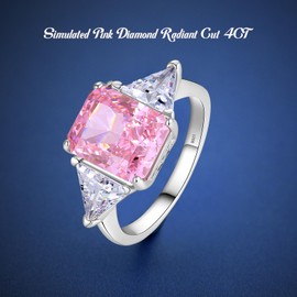 4 Carat Promise Ring Radiant Cut Lab Simulated Diamond Sterling Silver Three Stone CZ Engagement Ring for Her, 5, Sterling Silver, Cubic Zirconia