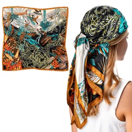 YUXIANLB 1 Pcs Silk Like Head Scarf for Women Floral Satin Large Square Bandana Versatile Hair Accessory for Sleeping Wrapping Neck Headband Birthday Holiday Gift Fashionable Wild Rag