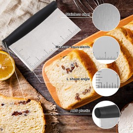 Metal Griddle Scraper Chopper Pastry Dough Cutter Stainless Steel Dough Bench Scraper Cutter with Measuring Marks Multi-Purpose Kitchen Tool for Baking Cooking (1 Pack)