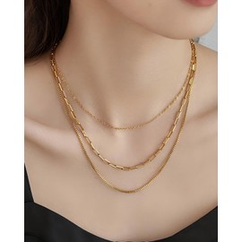 ALRNBY Gold Layered Necklace for Women Non Tarnish Dainty Paperclip Rope Chain Stack Trendy Jewelry Gifts (Color A-Paperclip)
