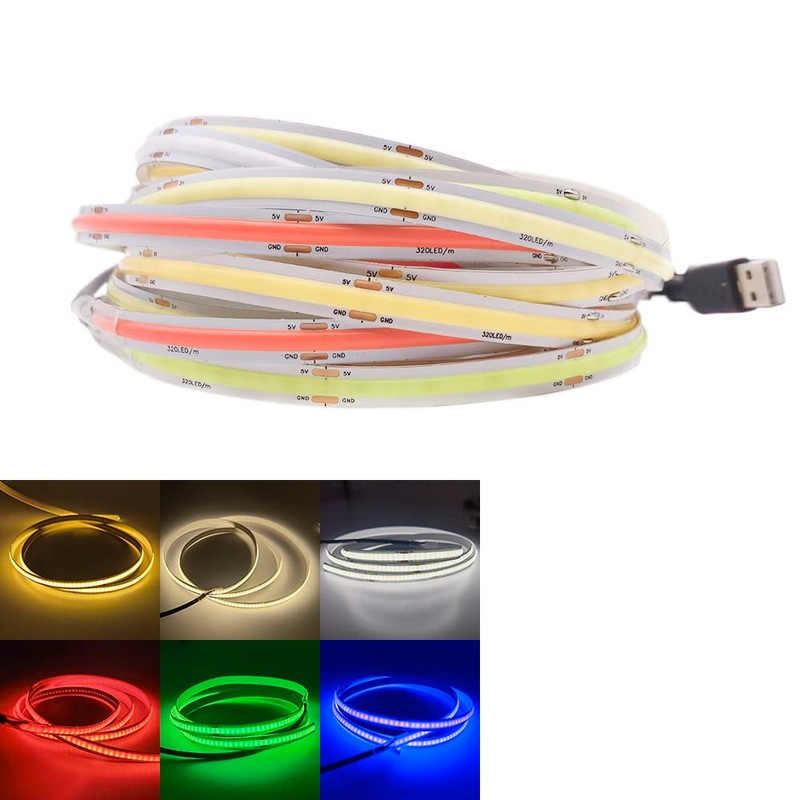 3.28ft 1M 320 LEDs COB LED Strip Lights USB Powered,