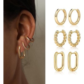 Gold Hoop Earrings Set for Women,14K Gold Plated Lightweight Hypoallergenic Chunky Open Hoops Set for Gift