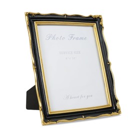 8x10 Black and Gold Picture Frame Vintage Frame, Ornate Textured Hand-Crafted Resin Photo Frames with Glass Front, 8 by 10 Decorative Picture Frame for Wall & Tabletop, Antique Frame Home Decor