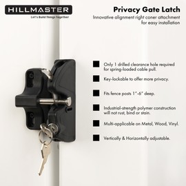 HILLMASTER Key Lockable 2 Sided Gate Latch Key,Self Locking Gate Latch Gate Fence Lock for Outdoor Gates,Locking Gate Door Lock Fence Latch Gate Hardware for Metal,Wood,Vinyl Fence,Black Finish