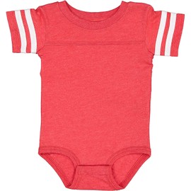RABBIT SKINS, Baby Soft Short Sleeve Football Bodysuit, Vintage Red Blended White, Newborn