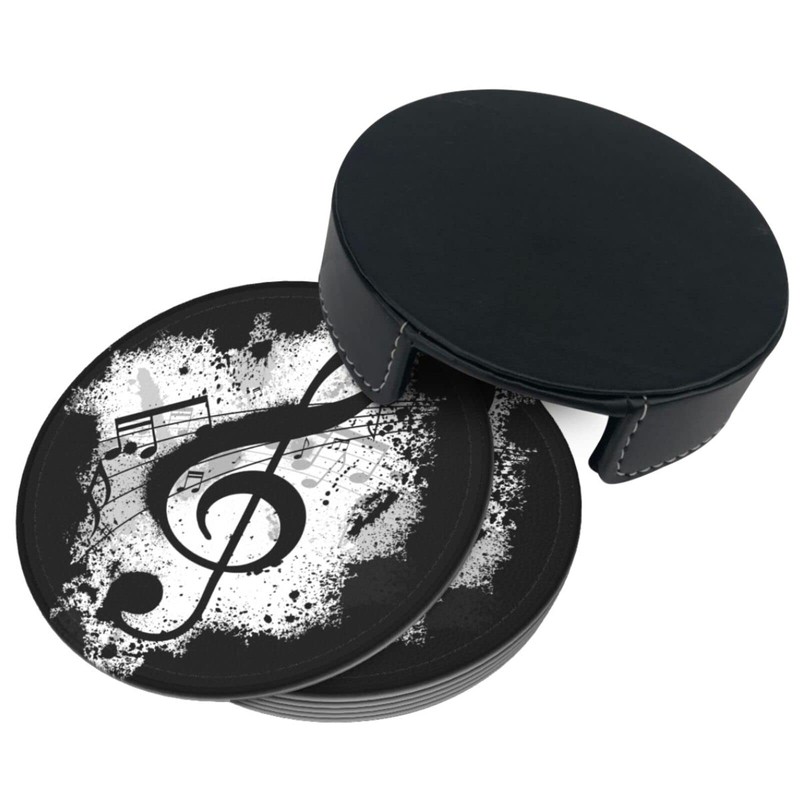 Niukom 6 Pcs Music Note Leather Coasters for Drinks with