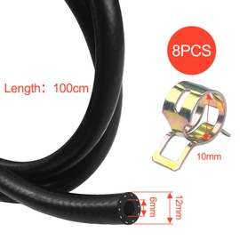 Newpop Petrol Hose Set, 1 Metre Fuel Hose, 6 mm Inner Diameter Diesel Hose, Oil Hose with 8 Pieces Hose Clamps, for Car, Motorcycle, Tractors or Small Engines