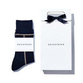 CHICSTOCKS Socks - 1 Pair Gift Set - Socks, Men's, Women's, Present, Made in Japan, LINE 72x03 Navy x Beige