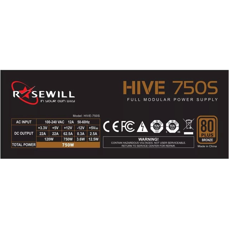 Rosewill HIVE-750S 750W 80 PLUS BRONZE Fully Modular Power Supply