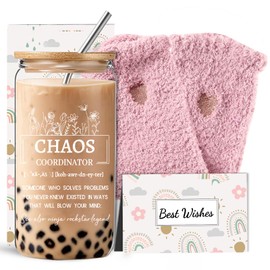 DHQH Chaos Coordinator Gifts for Women, Administrative Professional Day Gifts Set, Birthday Thank You Gift Ideas for Employee Boss Lady Coworker (16 Oz Glass Cup)
