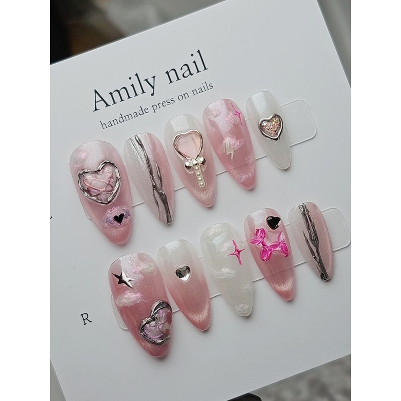Heart, Cloud [Handmade Nail Tip] Emily Nail - Mini Short