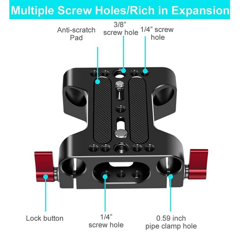Aswalling Camera Base Plate with Dual 15mm Rod Rail Clamp