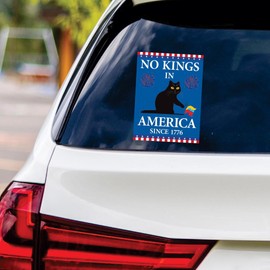 No Kings in America Black Cat Protest Vinyl Sticker, Resist Hate Decal, Anti-Trump, No Kings Liberty Sticker, Resist Fascism Car Bumper Sticker, 6" x 4.5"