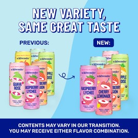 wildwonder Sparkling Probiotic Juice Drink 18pk, w/Gut Health & Immunity Support, 5g Prebiotic Fiber, Live Probiotics, Organic, Vegan, Low Sugar, Sampler Pack, 6 Flavors, Seen on Shark Tank